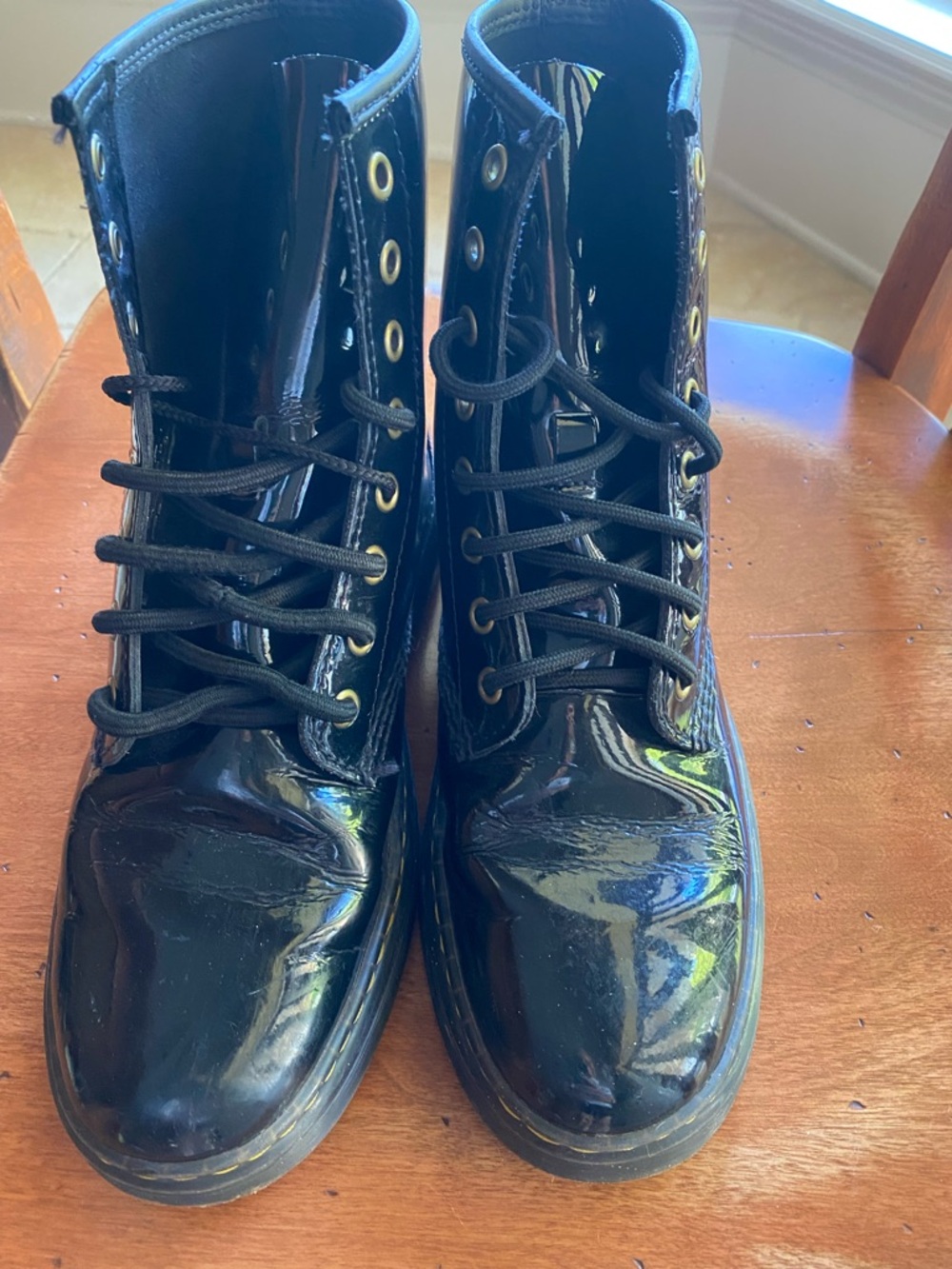 Dr. Martens Black Patent Lace-Up Combat Boots
